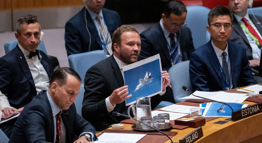 Министр иностранных дел Эстонии Маргус Цахкна выступает на заседании Совета Безопасности в ООН, 22 сентября 2025 года